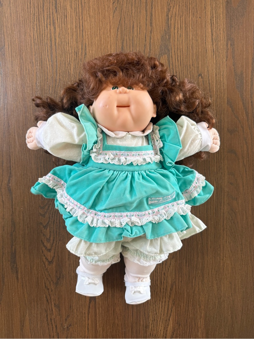 Plush Cabbage Patch–Style Doll in Teal Dress